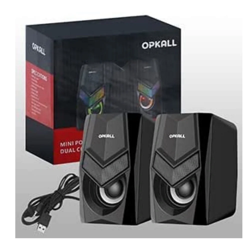 OPKALL Mini Colorful LED Light Computer Speaker, USB, 3.5mm Cable